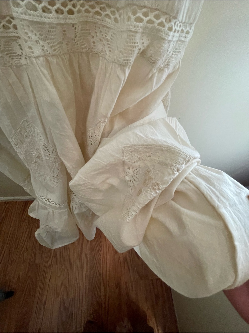 Lucky Brand Cream Boho Embroidered Solid Cotton Maxi Dress- Gorgeous Details! - Picture 5 of 11